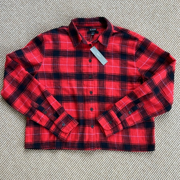 NWT J.Crew Garçon Cropped Red Plaid Flannel Shirt - Picture 6 of 6